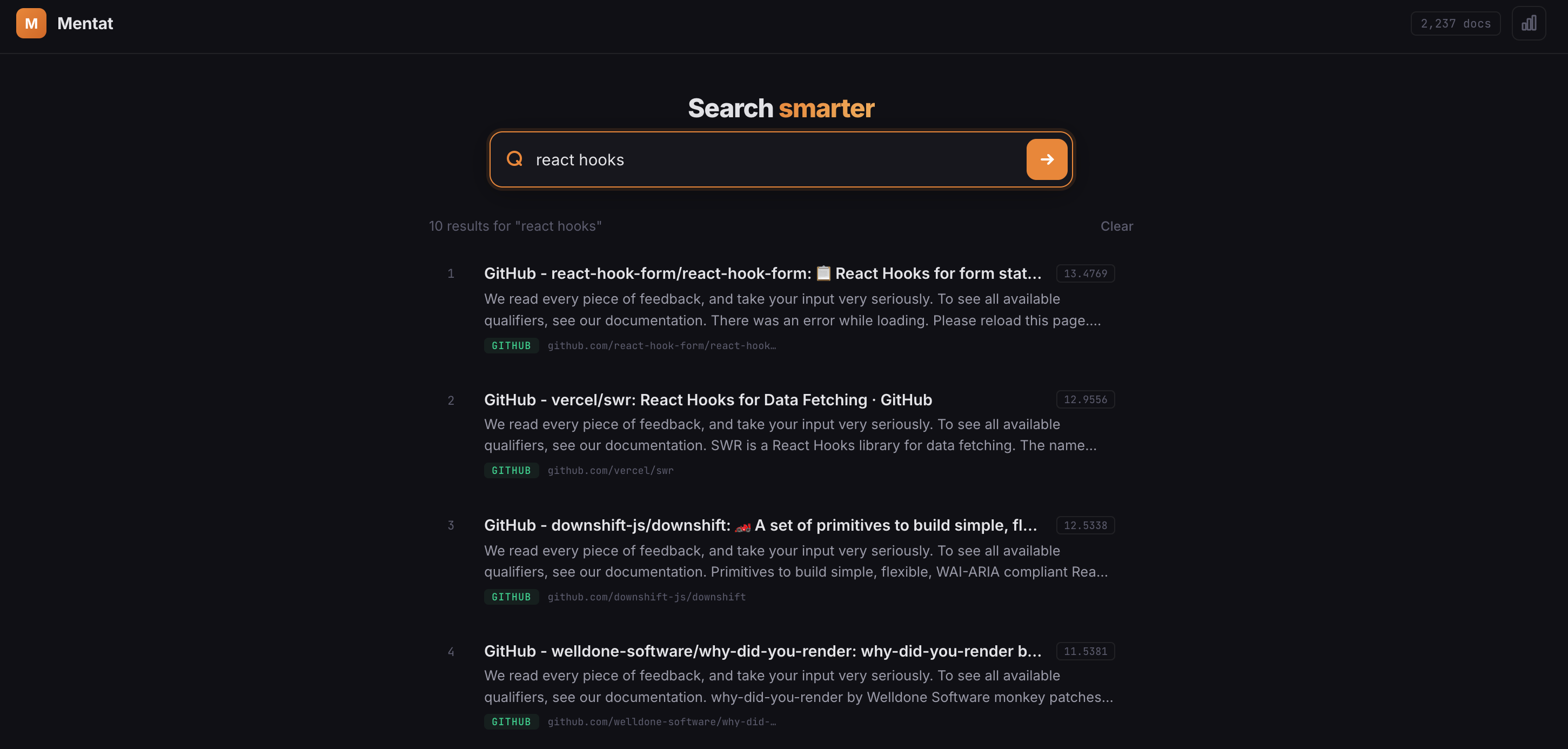 Mentat Search Engine UI